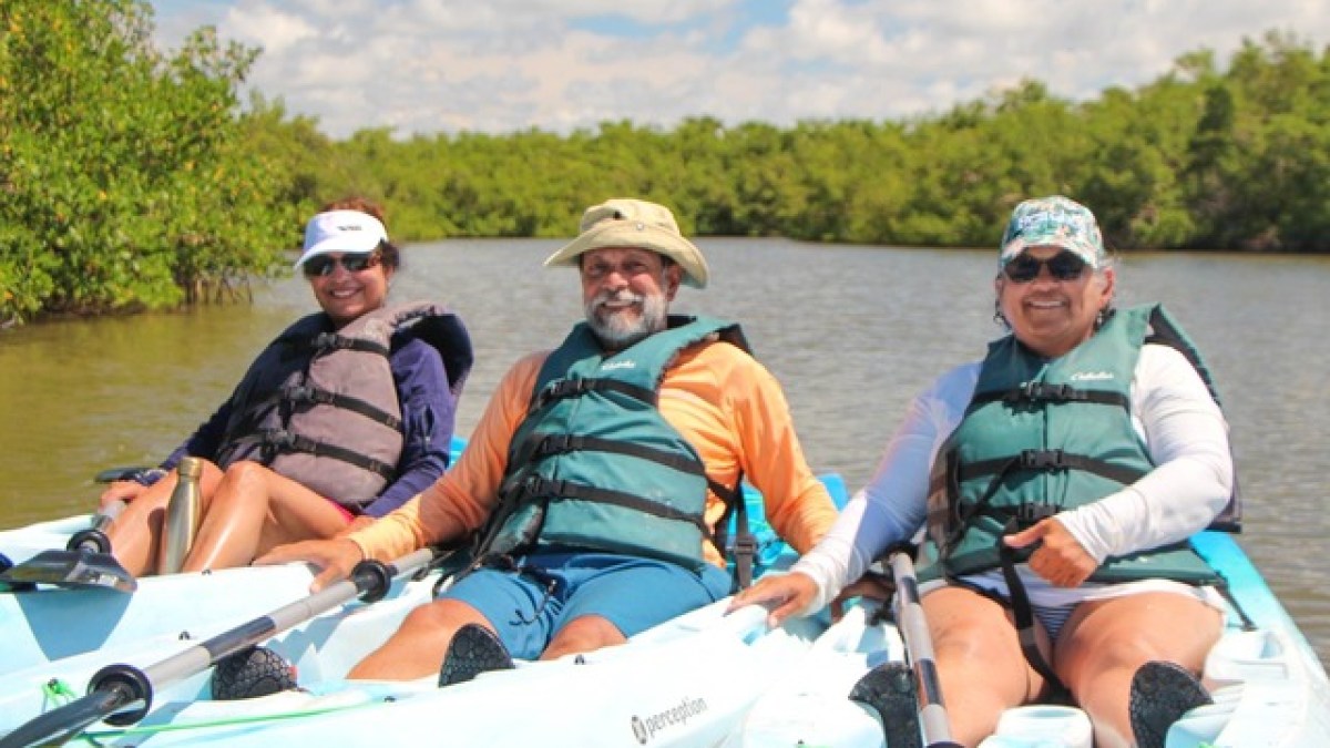 a group of people riding on the back of a boat